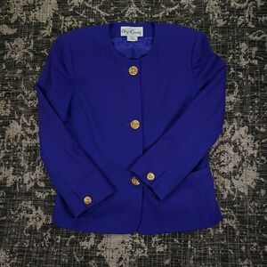 Vintage Oleg Cassini Womens Chic Blazer Size 12 Purple Gold Wool Blend Coat 80s